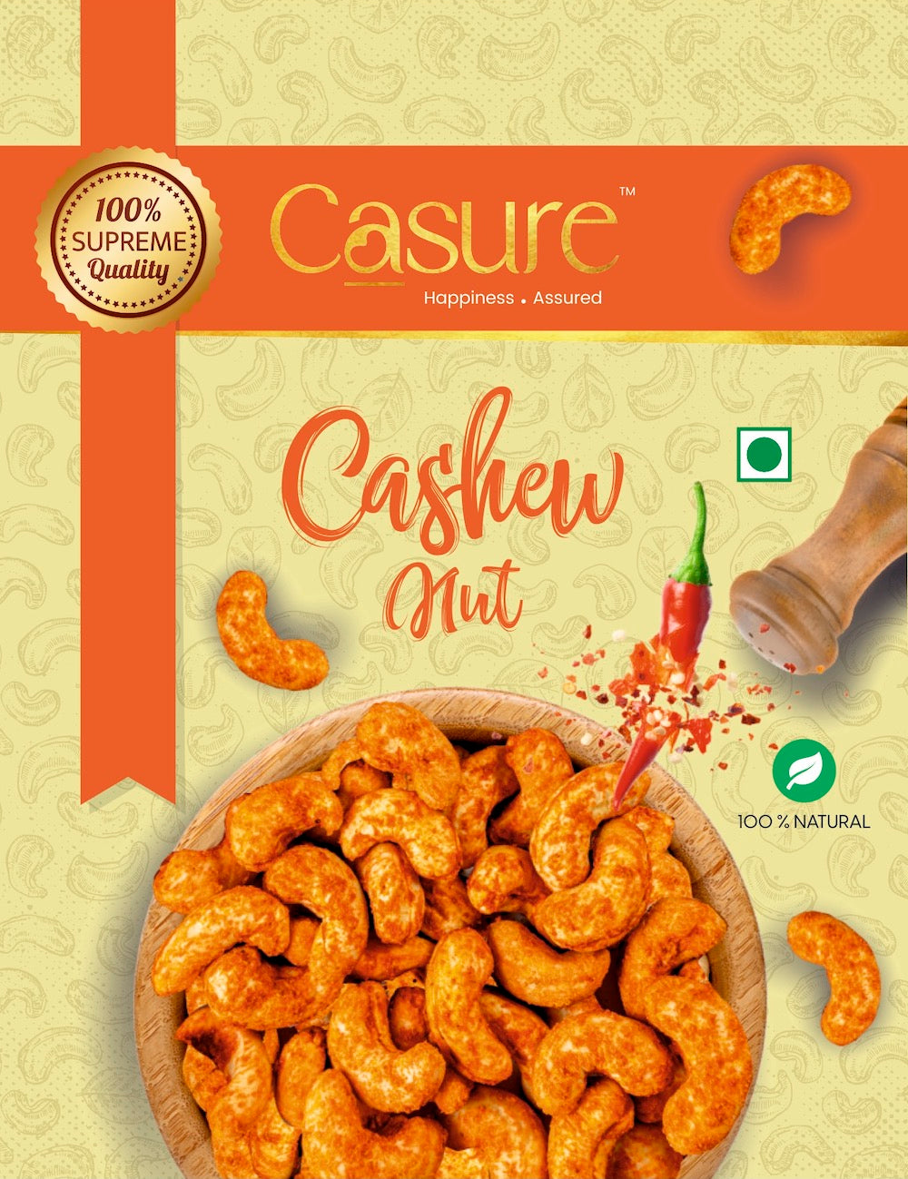 Flavored Cashews (Masala), 100% Natural, 100 Grams (2 packs of 50 gm each)