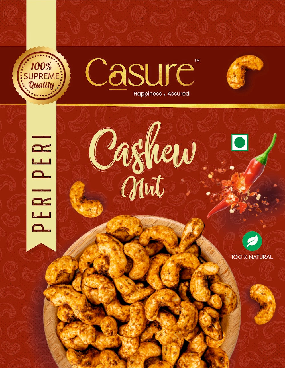Flavored Cashews (Peri Peri), 100% Natural, 100 Grams (2 packs of 50 gm each)
