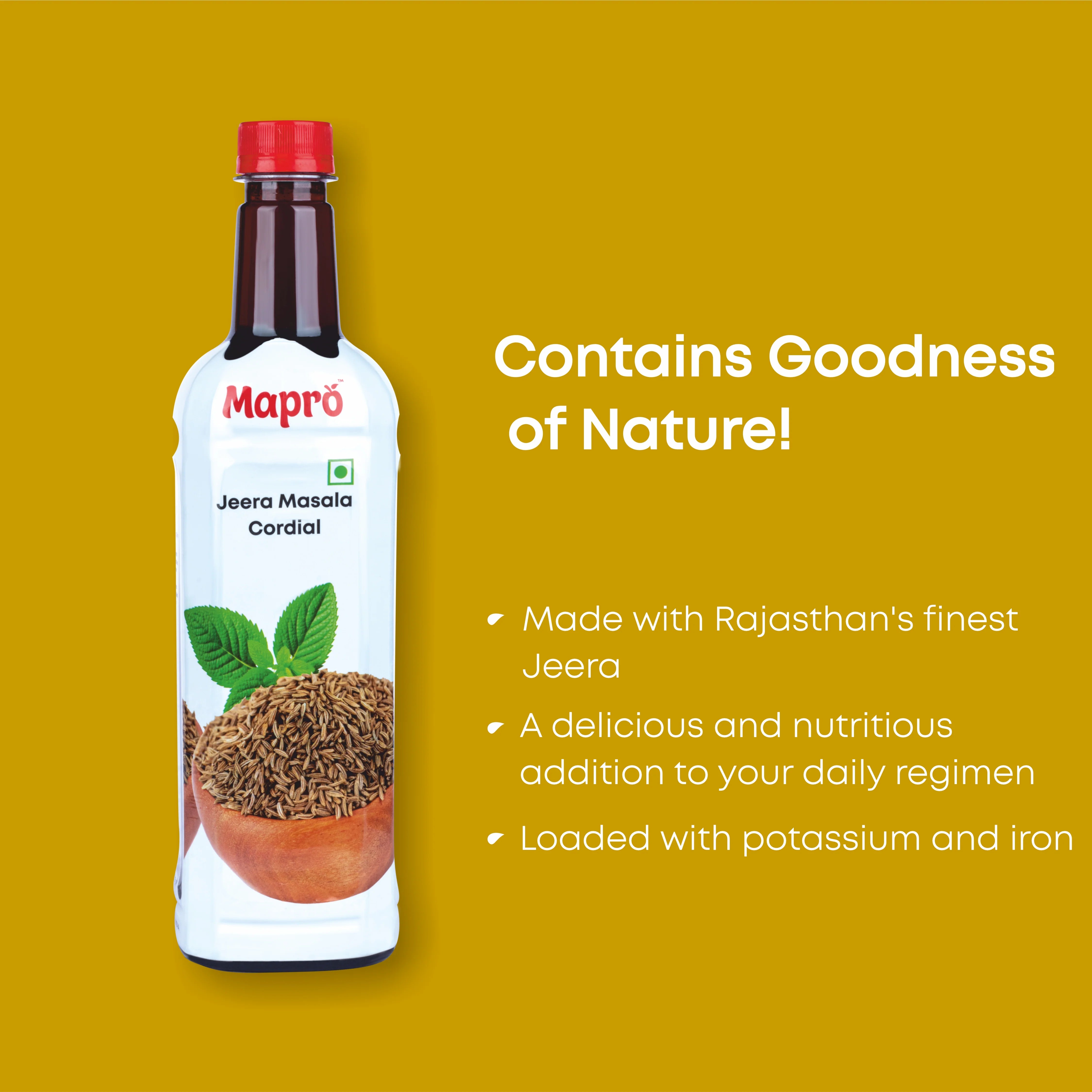 Jeera Masala Cordial Syrup (Concentrate) by Mapro, 750 ML