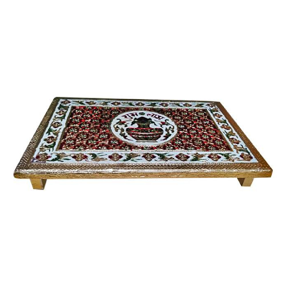 Wooden Chowki Top Meena (15 inch x 15 inch), 500 Grams (1.1 LB)